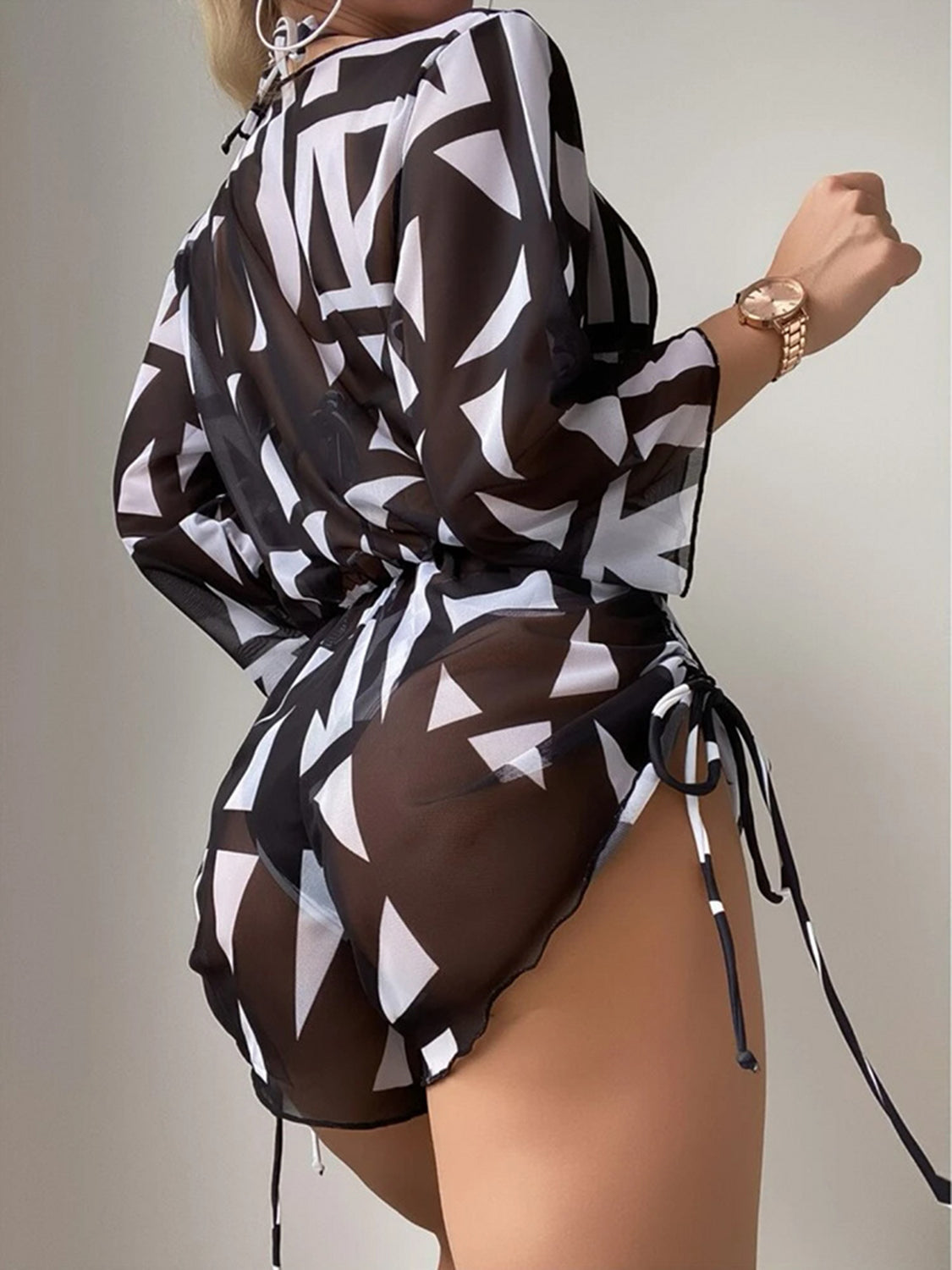 Printed Halter Neck Bikini and Cover Up Swim Set