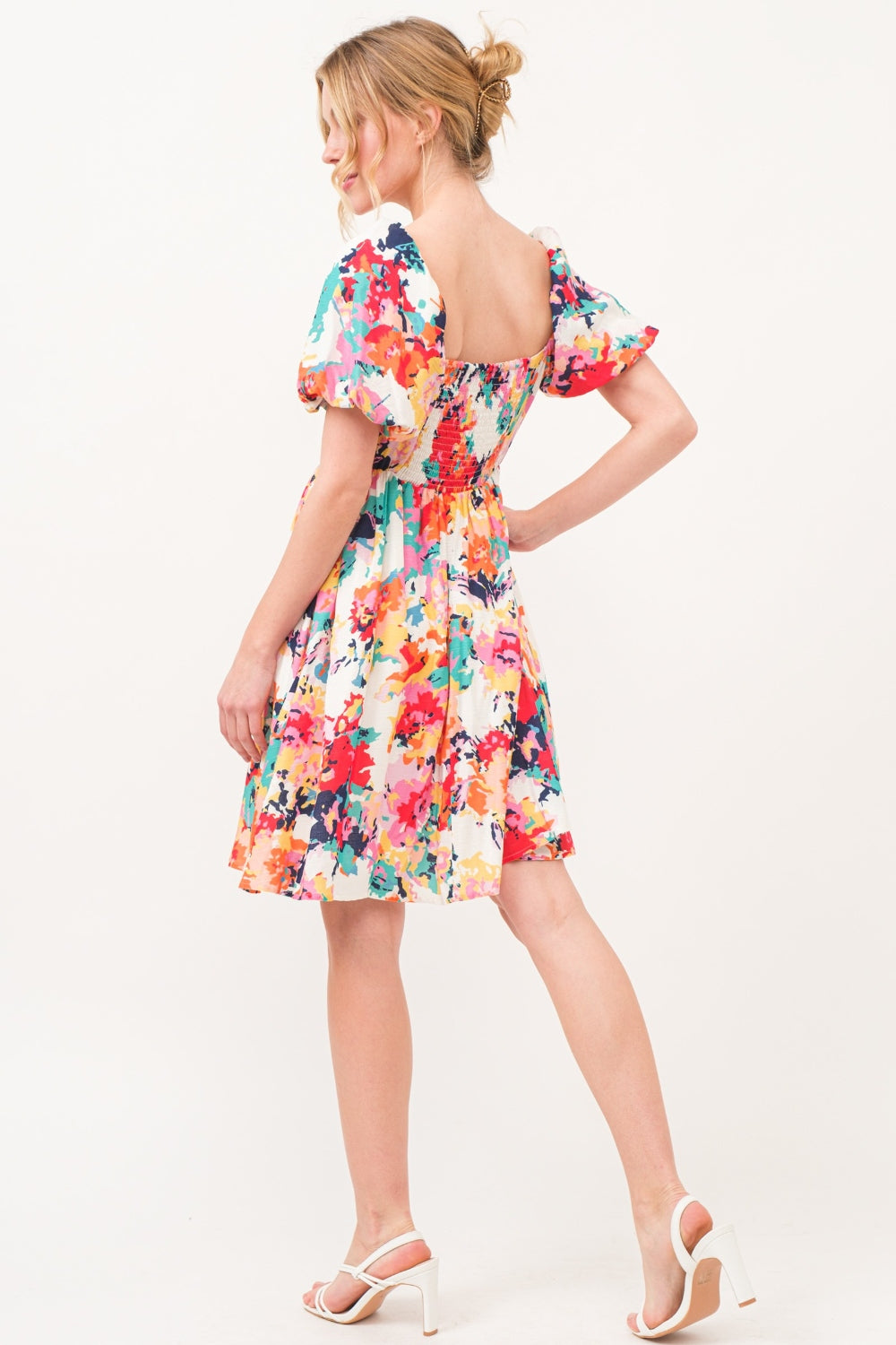 Floral Square Neck Puff Sleeve Dress – Feminine & Chic