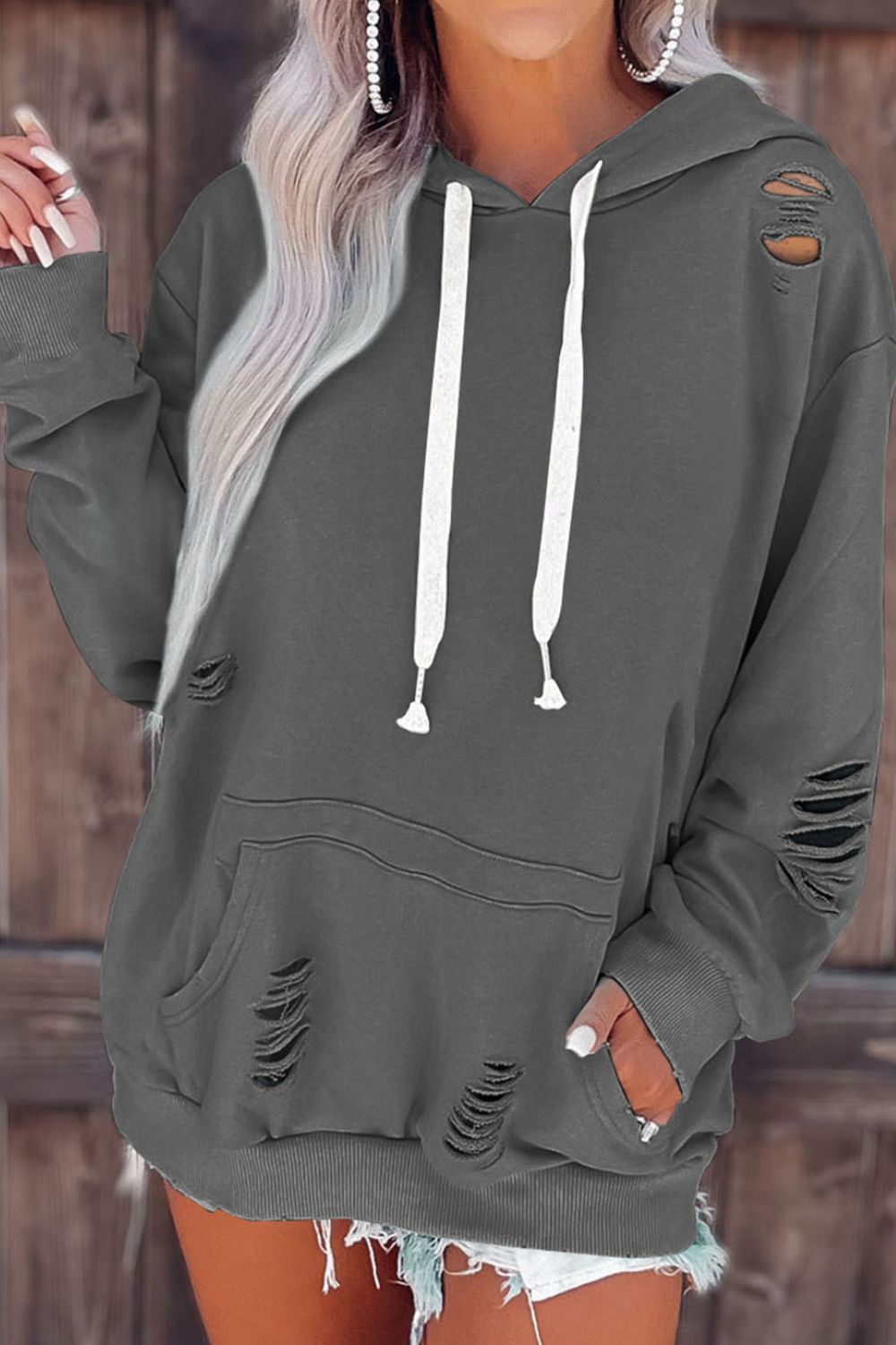 Cutout Dropped Shoulder Hoodie