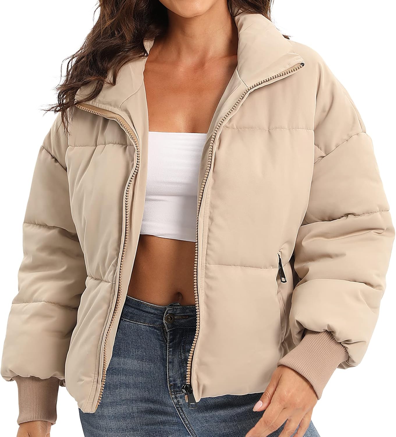 Women’s Winter Baggy Zip Puffer Jacket - Short Down Coat