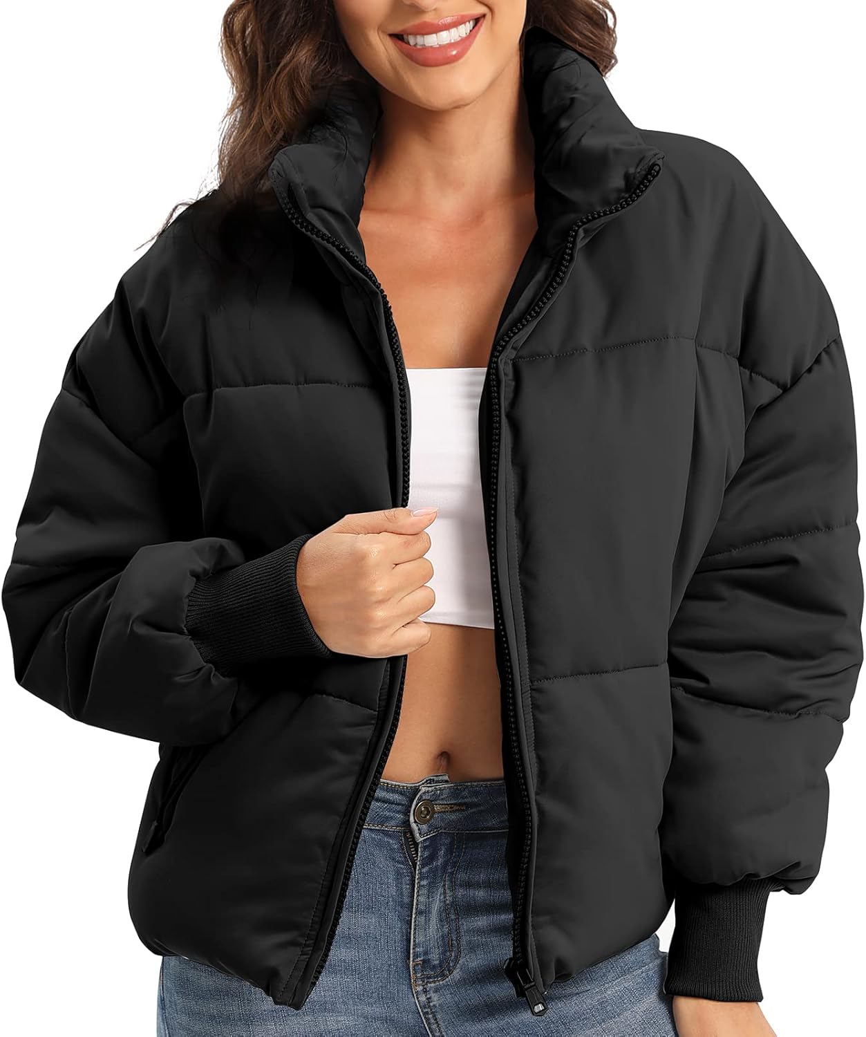 Women’s Winter Baggy Zip Puffer Jacket - Short Down Coat