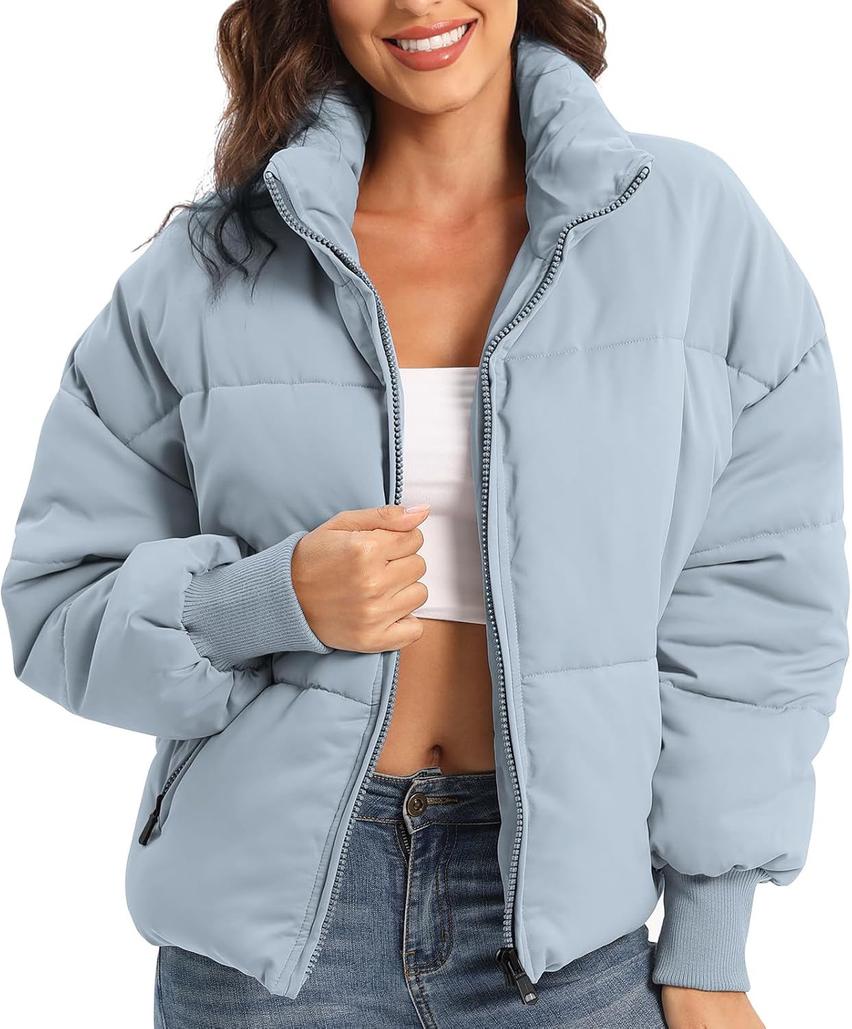 Women’s Winter Baggy Zip Puffer Jacket - Short Down Coat