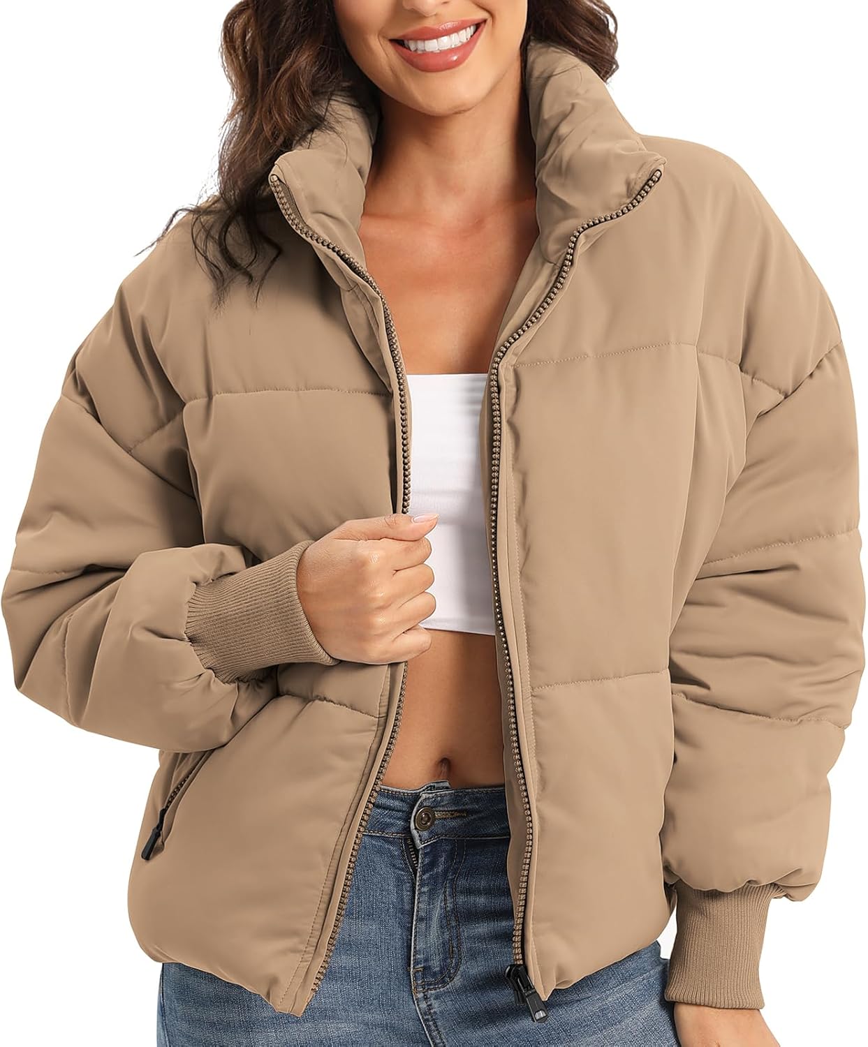 Women’s Winter Baggy Zip Puffer Jacket - Short Down Coat