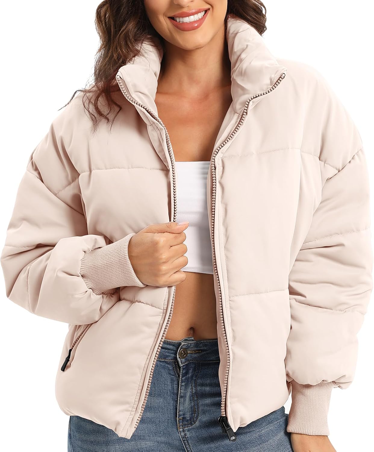 Women’s Winter Baggy Zip Puffer Jacket - Short Down Coat