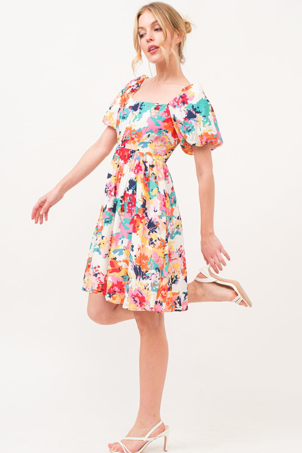 Floral Square Neck Puff Sleeve Dress – Feminine & Chic