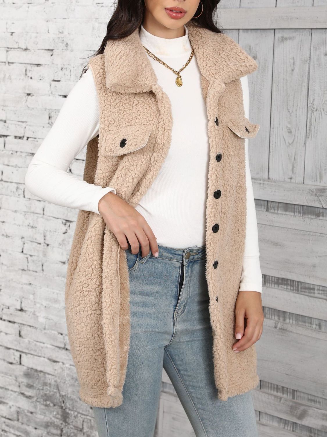 Button Up Teddy Vest Coat