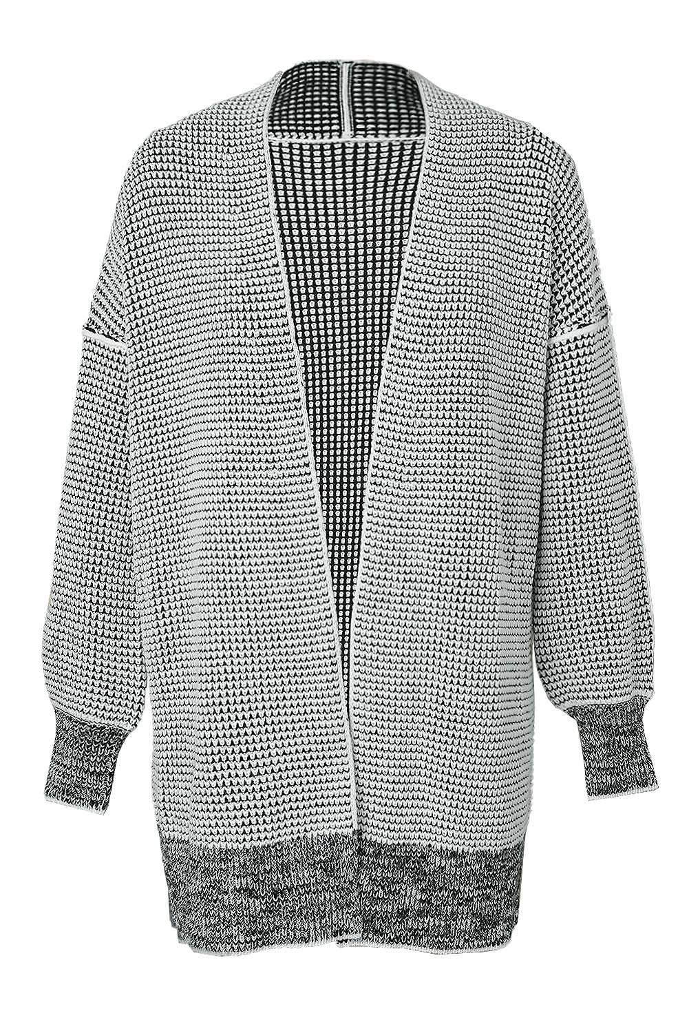 Apricot Plaid Casual Open Front Long Knit Cardigan