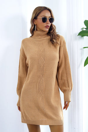 Openwork Turtleneck Long Sleeve Sweater Dress