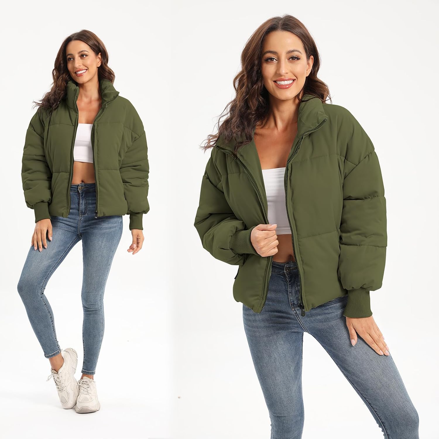 Women’s Winter Baggy Zip Puffer Jacket - Short Down Coat