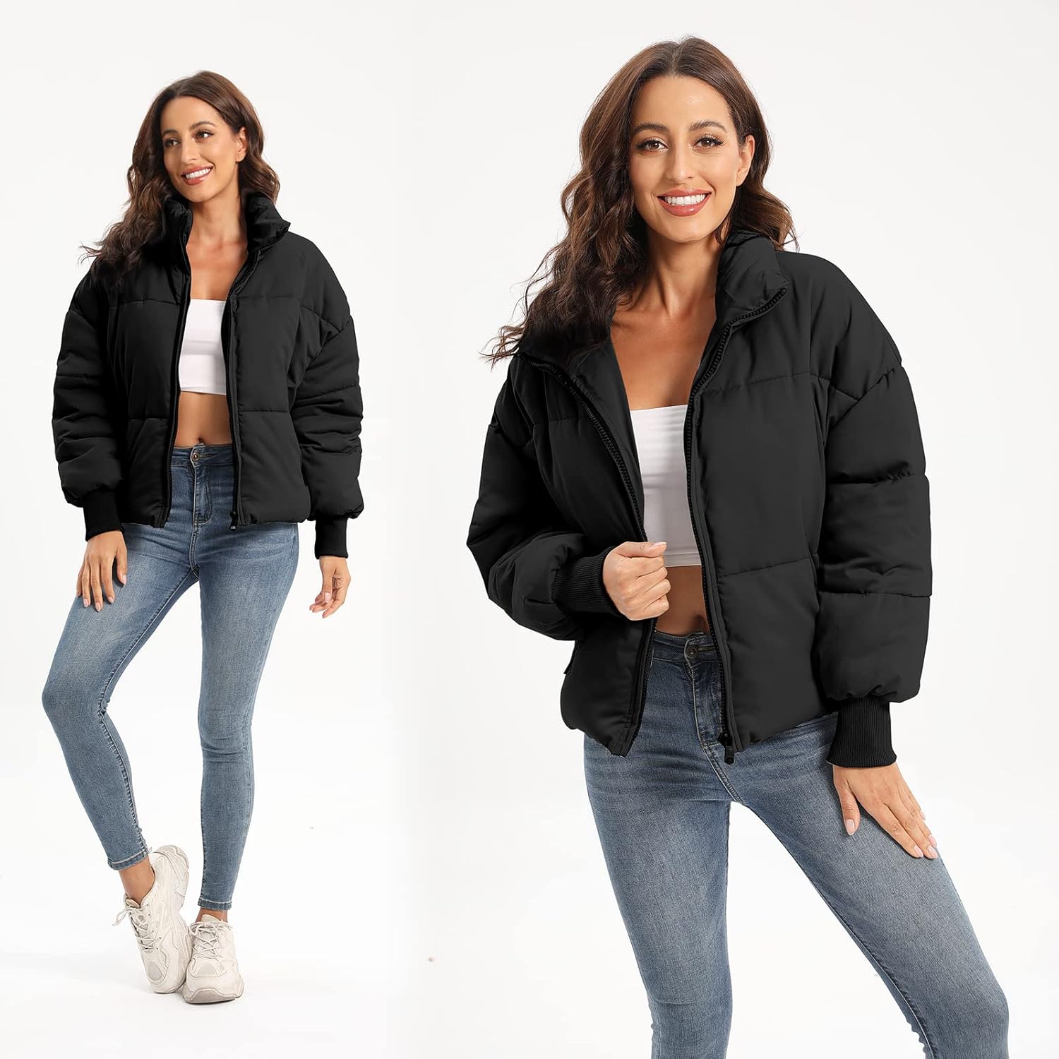 Women’s Winter Baggy Zip Puffer Jacket - Short Down Coat