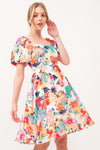 Floral Square Neck Puff Sleeve Dress – Feminine & Chic