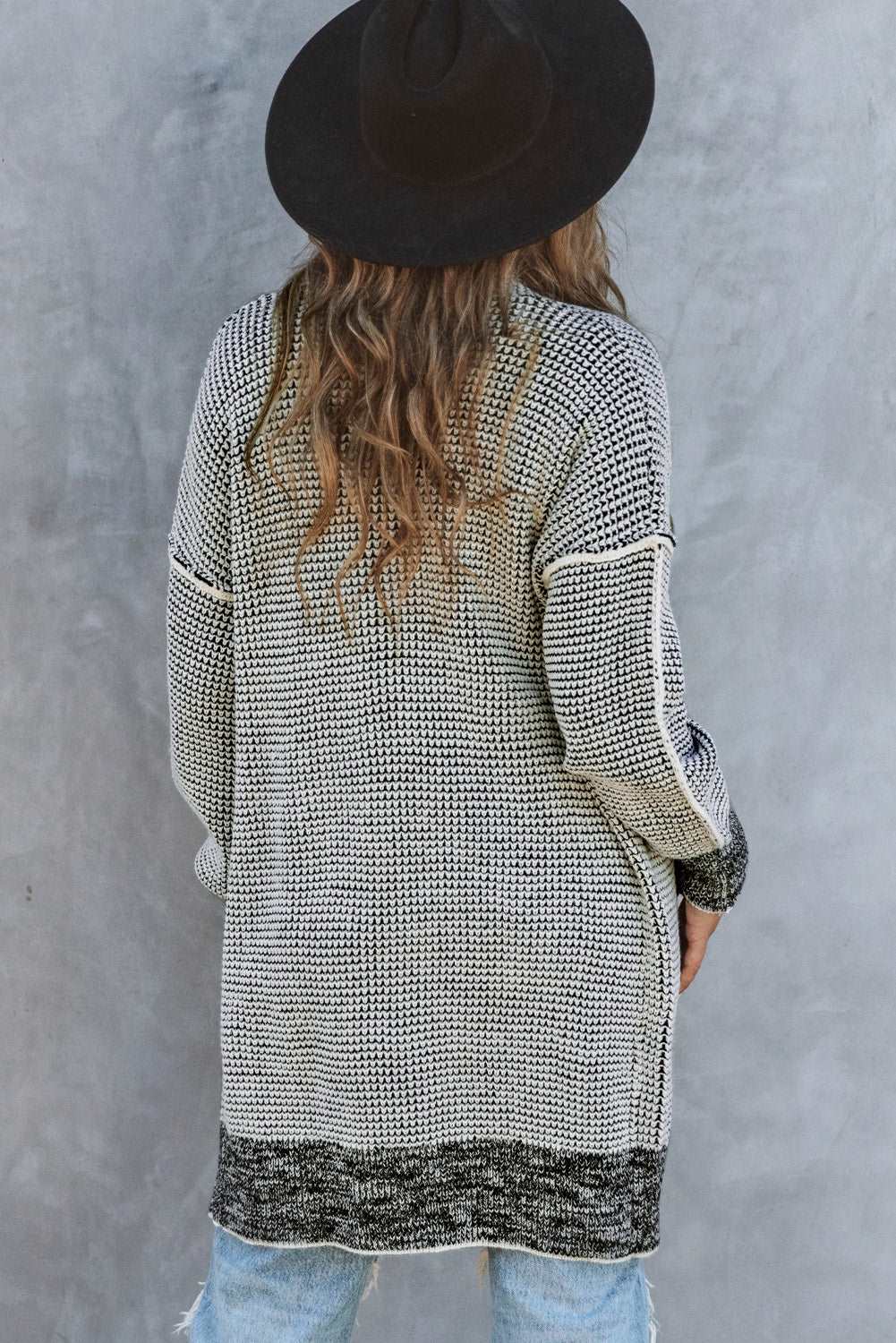 Apricot Plaid Casual Open Front Long Knit Cardigan