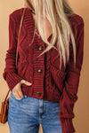 Cable-Knit Button Down V-Neck Cardigan