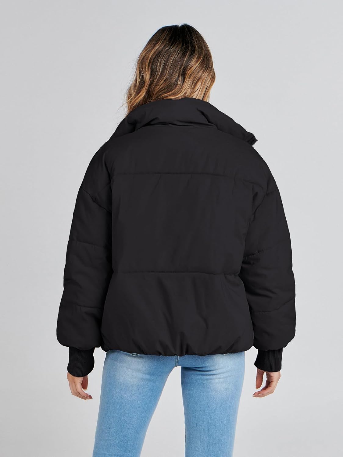 Women's 2024 Winter Long Sleeve Zip Puffer Jacket - Baggy Short Down Coat with Pockets