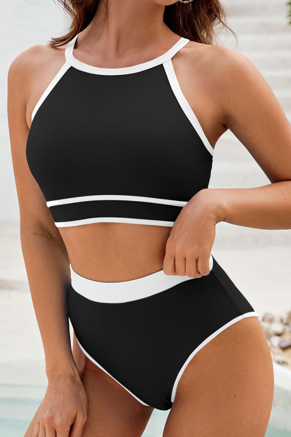 Crisscross Contrast Trim Bikini Set