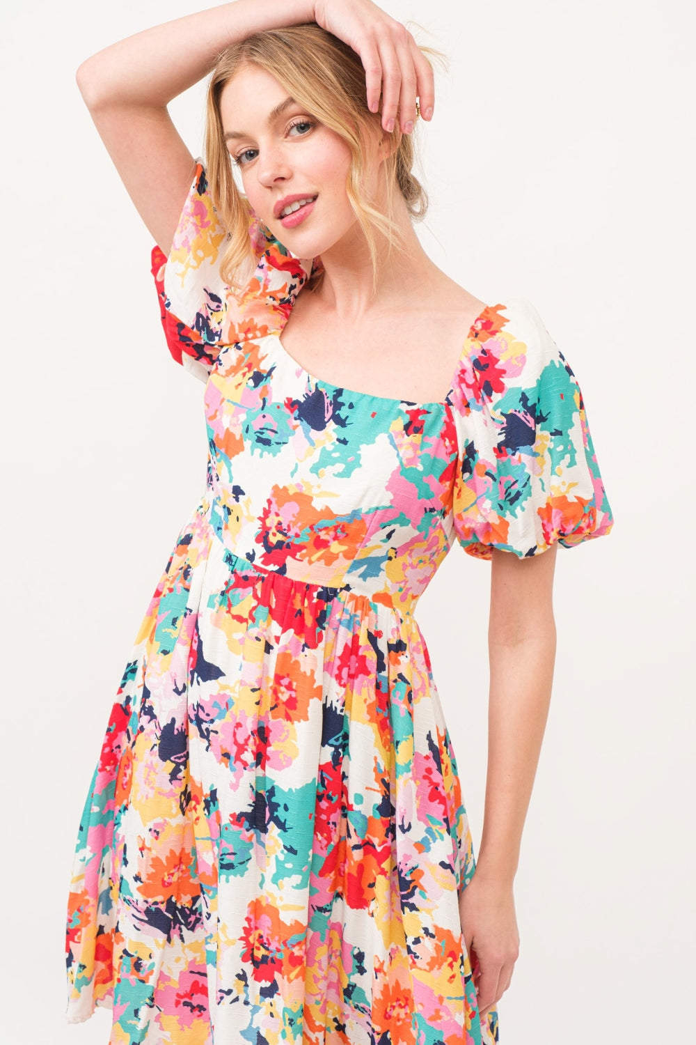 Floral Square Neck Puff Sleeve Dress – Feminine & Chic