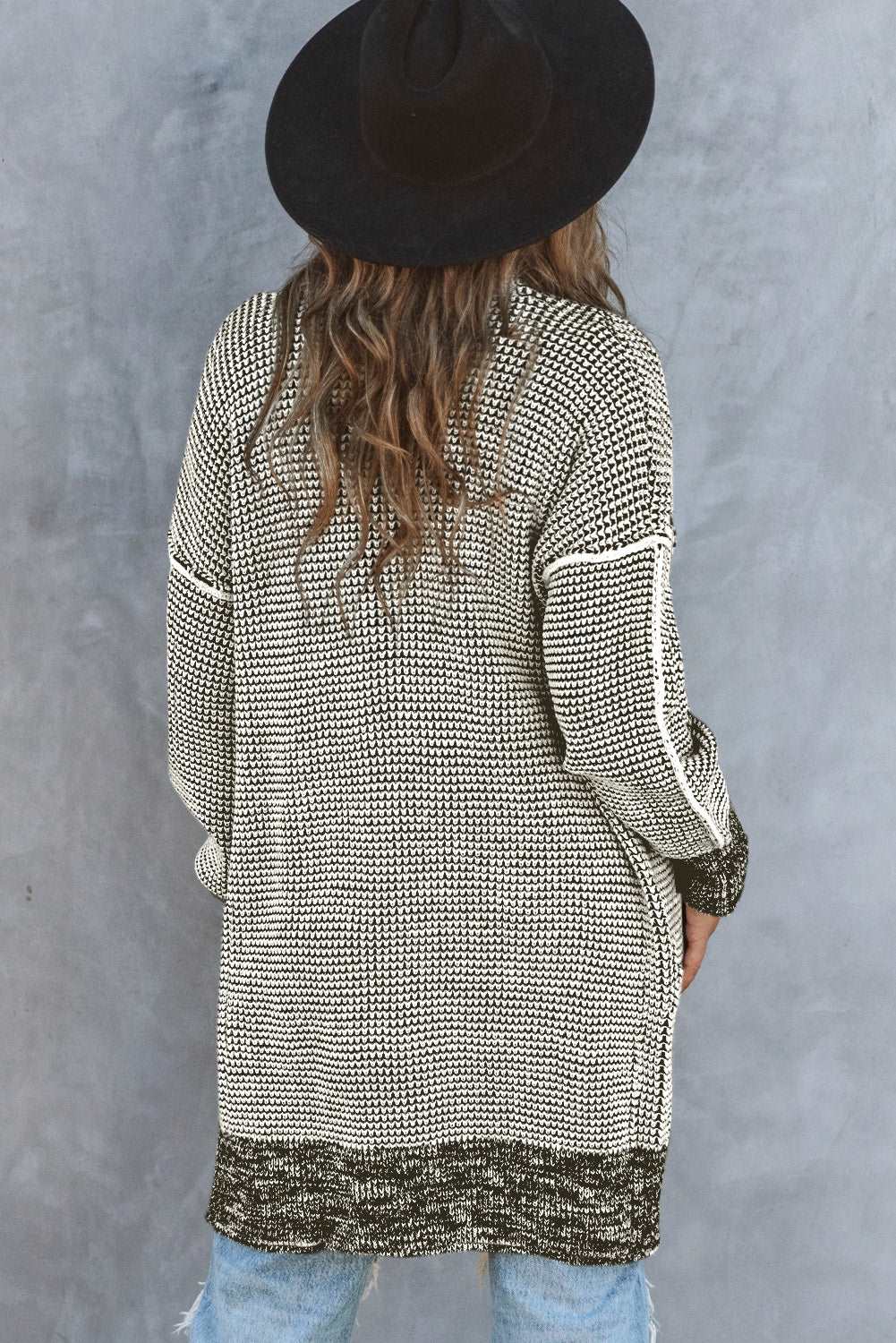 Apricot Plaid Casual Open Front Long Knit Cardigan