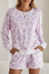 Pink Leopard Print Pullover and Shorts Pajama Set