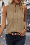 Light Beige Textured Split V Neck Sleeveless Shirt