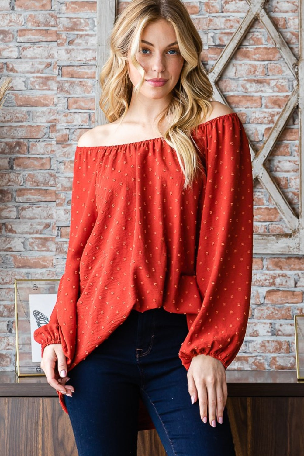 Heimish Full Size Swiss Dot Off Shoulder Top