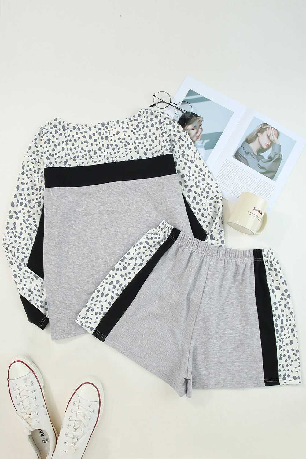 Leopard Long Sleeve Top and Shorts Lounge Set