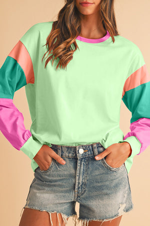 Dark Blue Color Block Sleeve Loose Fit Top