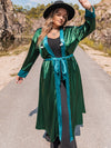 Plus Size Embroidery Contrast Tie Front Long Sleeve Robe