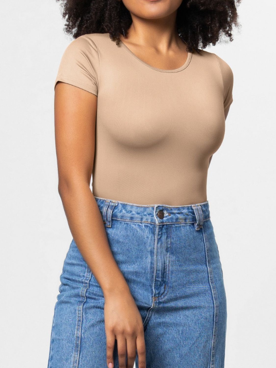 Full Size Round Neck Short Sleeve Bodysuit