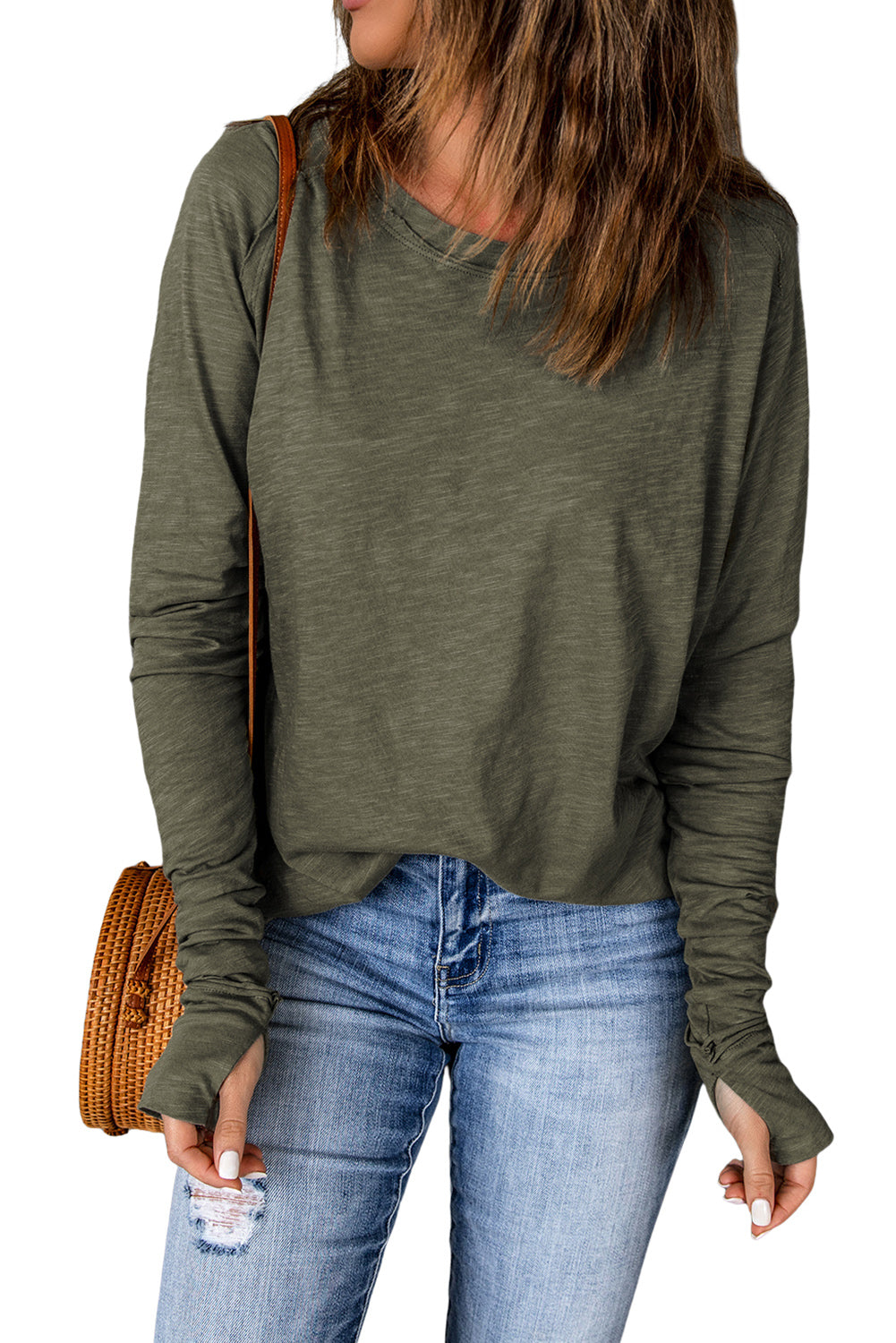 Dark Red Plain Thumbhole Long Sleeve Top