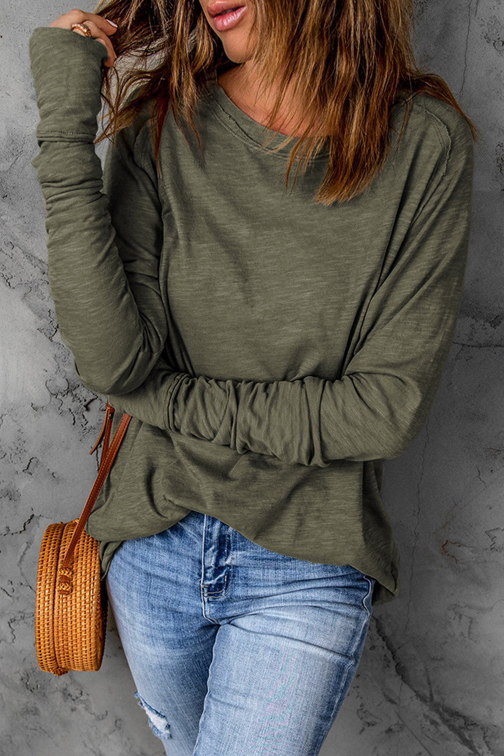 Dark Red Plain Thumbhole Long Sleeve Top