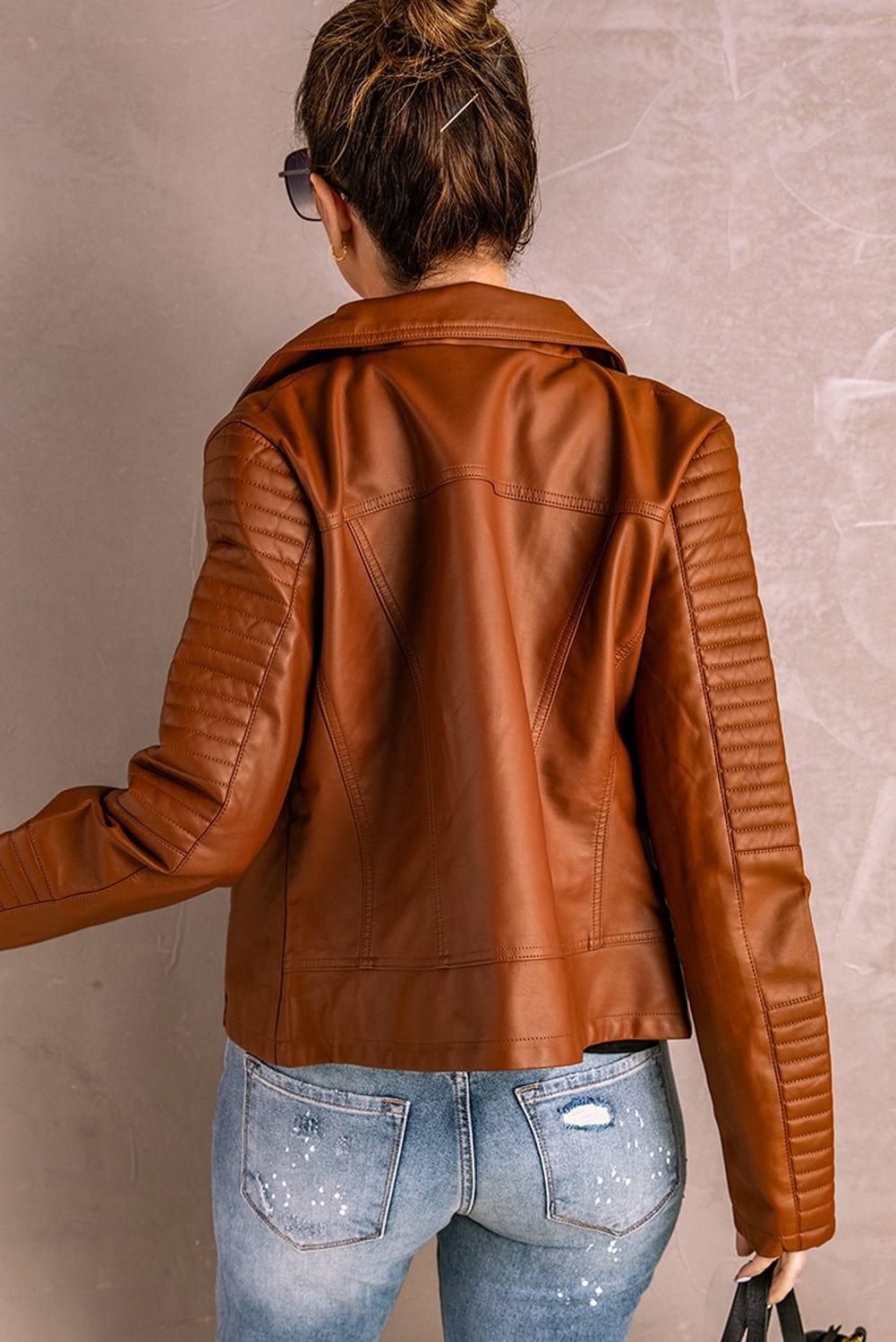 Ribbed Faux Leather Jacket