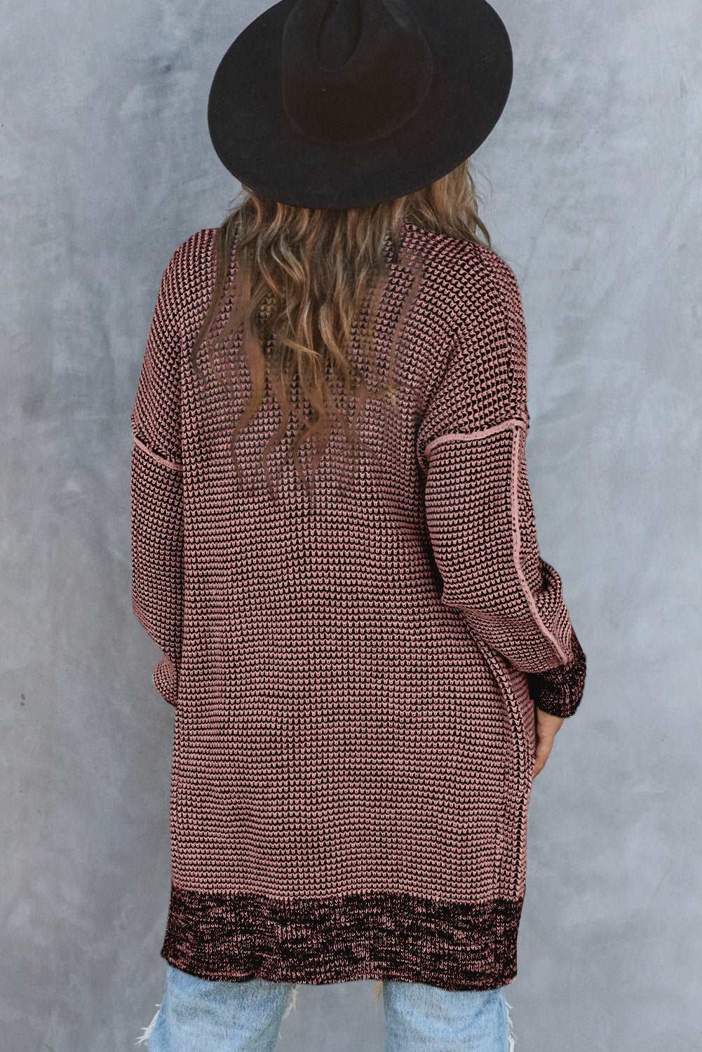 Apricot Plaid Casual Open Front Long Knit Cardigan