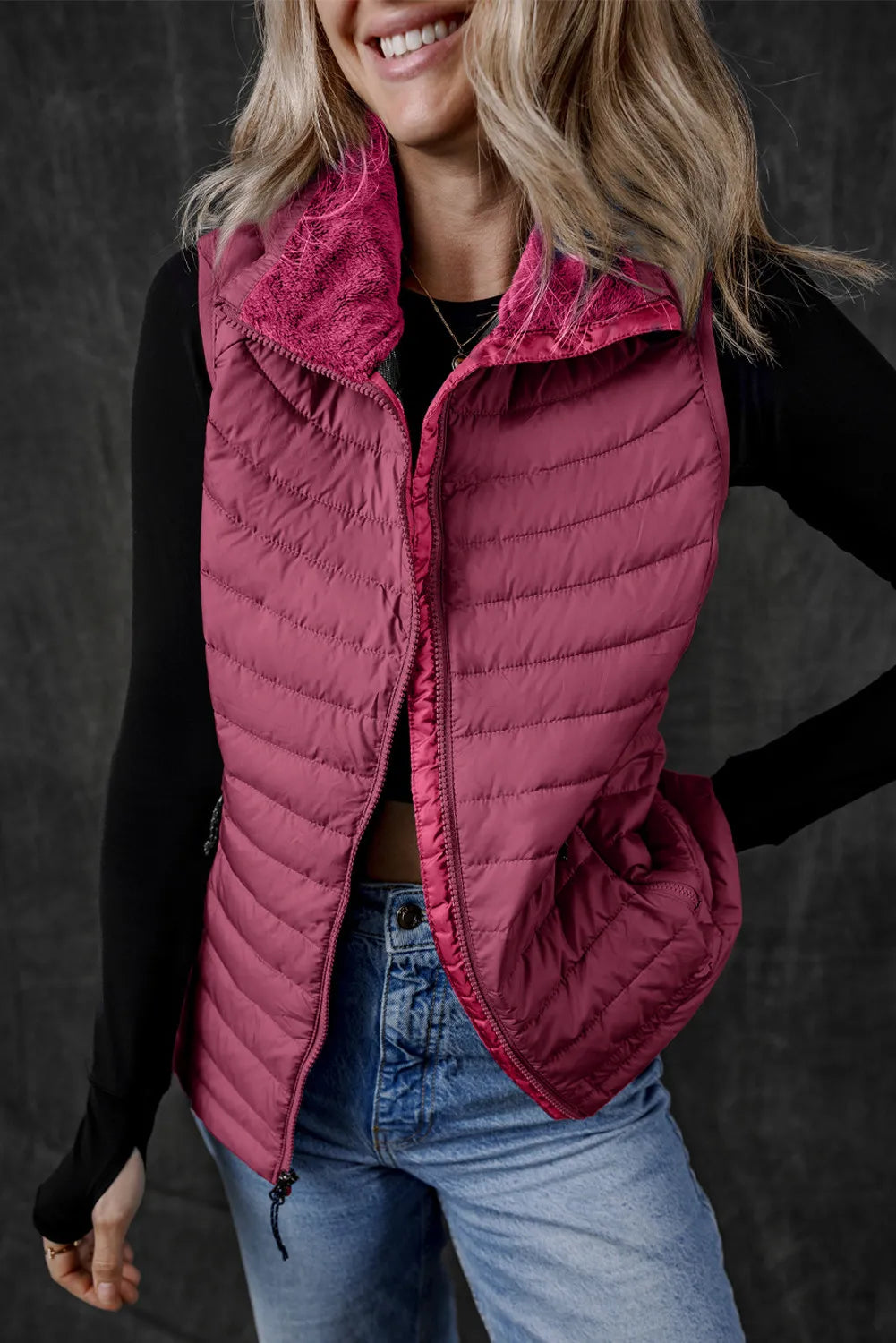 Pocketed Zip Up Vest Coat