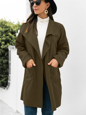 Waterfall Collar Brushed Longline Coat with Pockets