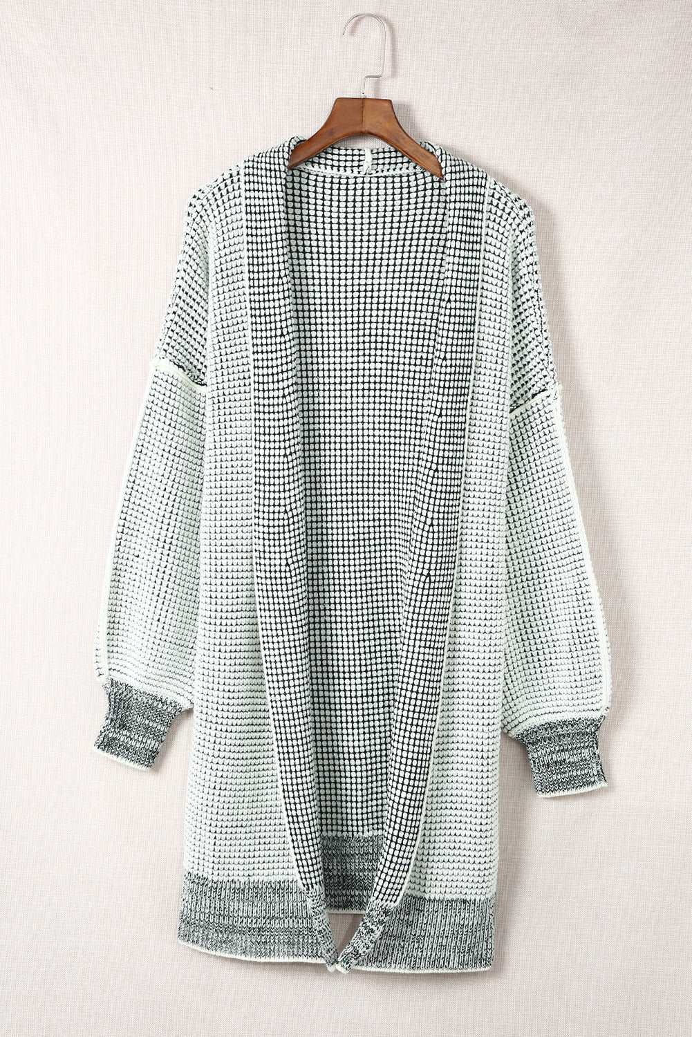 Apricot Plaid Casual Open Front Long Knit Cardigan