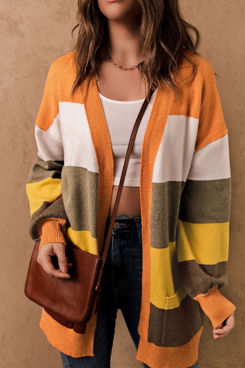 Open Front Color Block Cardigan