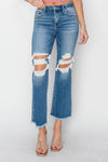 RISEN Mid Rise Distressed Cropped Flare Jeans