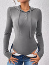 Perfee Drawstring Hooded Long Sleeve Bodysuit