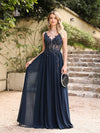 Floral Appliqué Evening Gown