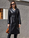 Extra Long Oversized Faux Leather Trench Coat for Women - Double-Breasted Spring PU Coat